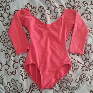 Mirella 3/4 sleeve pinch front pink leotard